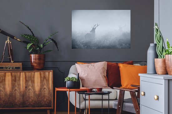 Muursticker Cerf - Cerf dans la brume - 90x60 cm - film adhésif autocollant - sticker mural repositionnable