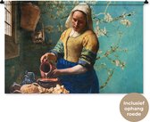 Wandkleed - Wanddoek - Melkmeisje - Amandelbloesem - Van Gogh - Vermeer - Schilderij - Oude meesters - 120x80 cm - Wandtapijt