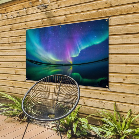Affiche de jardin Aurores boréales avec reflet 120x80 cm - Toile de jardin / Toile d'extérieur / Peintures d'extérieur (décoration de jardin)