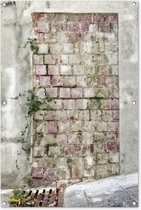 Tuinposter - Tuindoek - Tuinposters buiten - Een hedera groeit op een bakstenen muur - 80x120 cm - Tuin