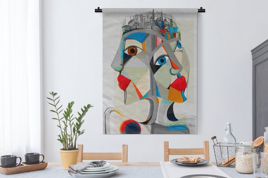 Tapisserie - Toile murale - Visages - Ville - Coloré - Lèvres - 90x120 cm - Tapisserie