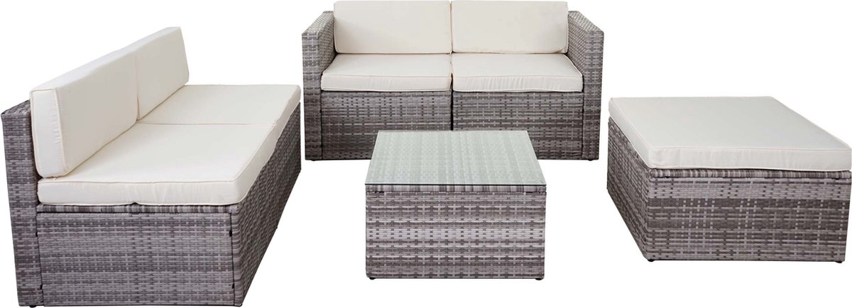 Polyrotan-set MCW-D24, tuin-/loungeset bank ~ grijs, bekleding crème