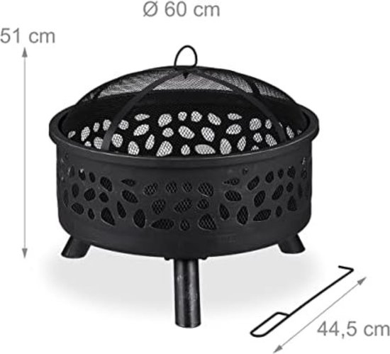Outsunny 2-in-1 vuurschaal vuurkorf haard met vonkbescherming grillrooster tuin BBQ zwart bruin 78 x 60 h cm