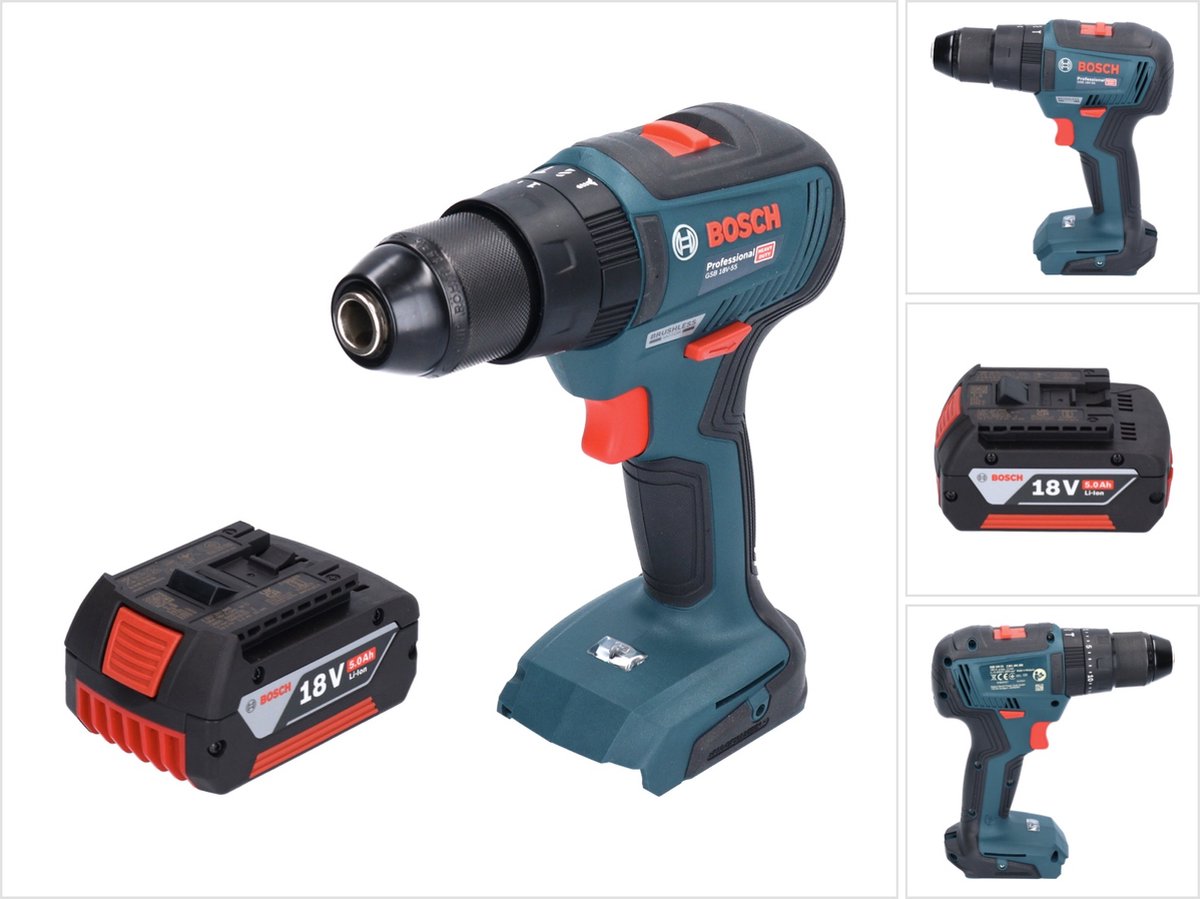 Bosch GSB 18V-55 Professionele accu klopboormachine 18 V 55 Nm borstelloos + 1x oplaadbare accu 5.0 Ah - zonder oplader