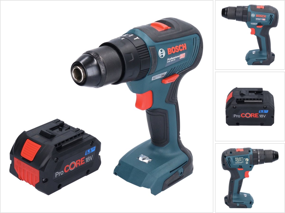 Bosch GSB 18V-55 Professional accu-klopboormachine 18 V 55 Nm borstelloos + 1x ProCORE accu 5,5 Ah - zonder oplader