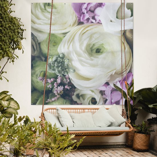 Poster Jardin Fleurs - Roses - Nature - 200x200 cm - Toile jardin - Poster extérieur