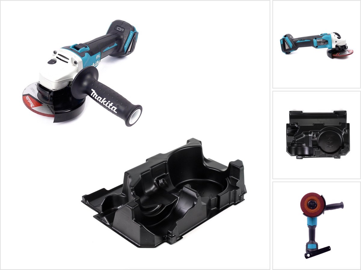 Makita DGA 504 ZE Snoerloze haakse slijper 18V 125mm Brushless Solo + 1x inzetstuk voor Makpac zonder accu zonder lader