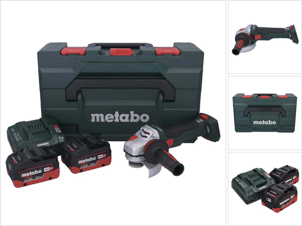 Metabo WB 18 LTX BL 15-125 Quick accu haakse slijper 18 V 125 mm borstelloos + 2x accu 8.0 Ah + lader + metaBOX