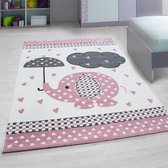 Flycarpets Flycarpets - Kids Kinderkamer Olifant Roze Vloerkleed - 80x150 cm