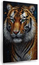 Tijger met groene ogen - Dieren schilderij - Schilderij tijger - Modern schilderij - Schilderijen canvas - Decoratie kamer - 50 x 70 cm 18mm