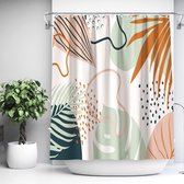 douchegordijnen voor badkamer, stof, moderne esthetische kunst, douchegordijnset met haken, schattige lenteplant, bedrukt badgordijn (abstracte plant, 180 x 180 cm)