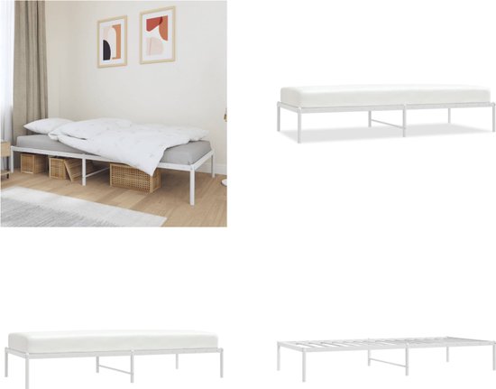 vidaXL Bedframe metaal wit 90x200 cm - Bedframe - Bedframes - Eenpersoonsbed - Bed