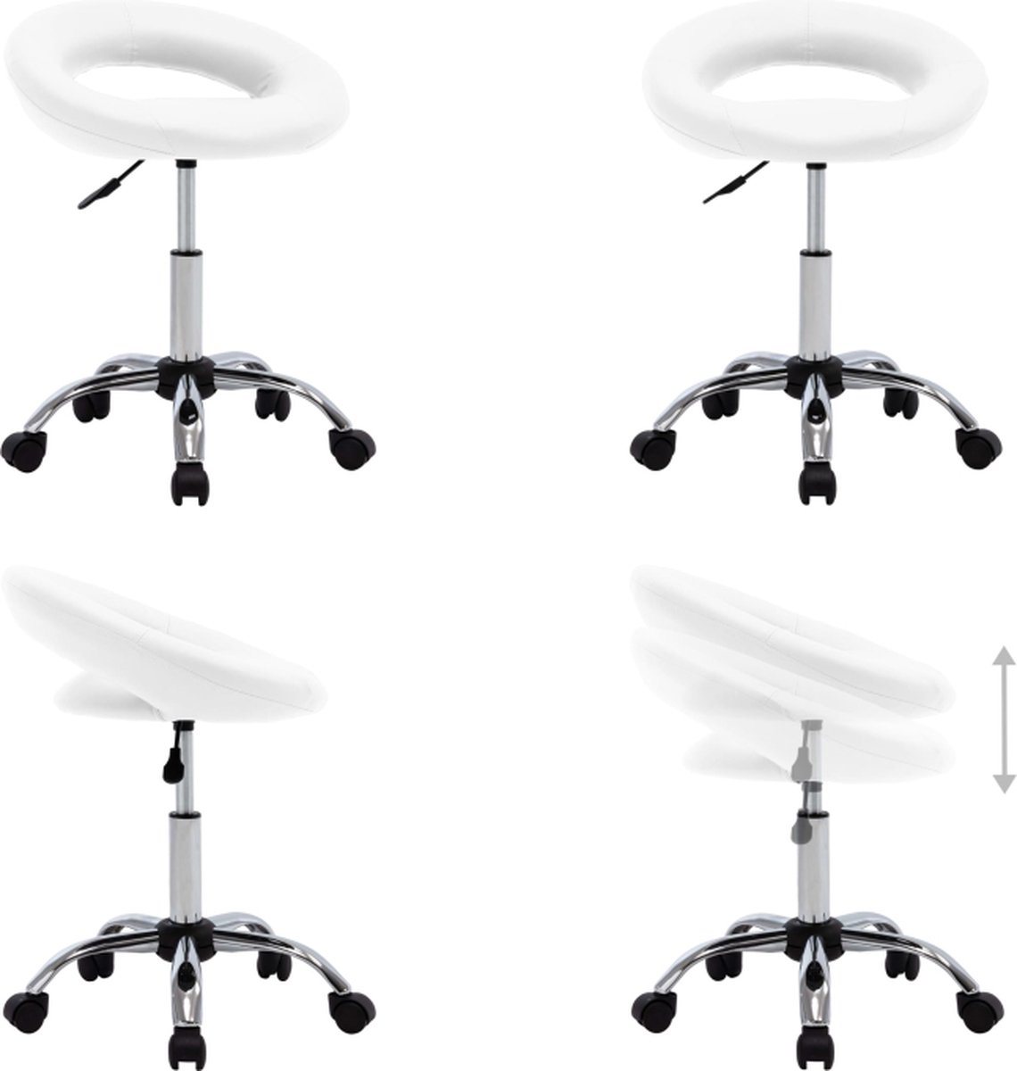 vidaXL Werkstoel rollend kunstleer wit - Werkstoel - Werkstoelen - Stoel - Stoelen