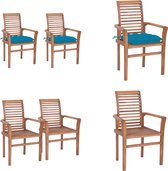 vidaXL Chaises de salle à manger 2 pcs avec coussins bleu clair Bois de teck massif - Chaise de salle à manger - Chaises de salle à manger - Chaise d'extérieur - Chaises d'extérieur