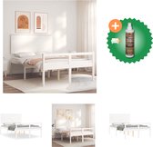 vidaXL Bedframe met hoofdbord massief hout wit 4FT Small Double - Bed - Inclusief Houtreiniger en verfrisser