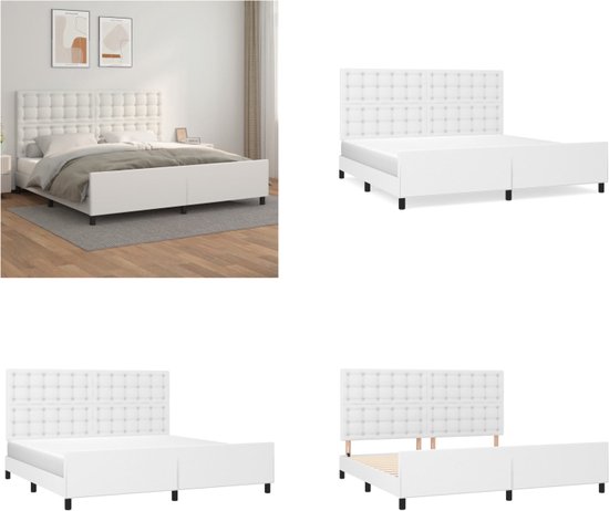vidaXL Bedframe met hoofdbord kunstleer wit 200x200 cm - Bedframe Met Hoofdbord - Bedframes Met Hoofdborden - Bedframe - Bed