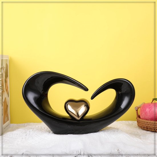 ODMYZG Dubbel hart ornament, dubbel hart keramisch standbeeld, woondecoratie sculptuur, creatief huis modern geschenk kantoor woonkamer decoratie collectie souvenir, cadeau