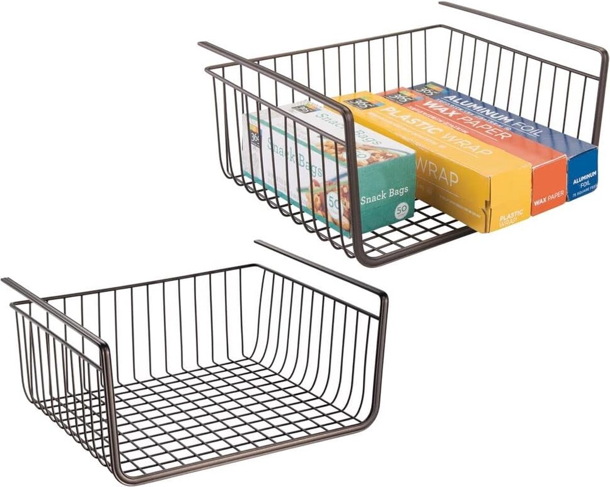 Set van 2 draadophangmanden - perfecte opbergmand voor keuken en voorraadkast - zware draadmand voor elk type producten zoals meel, aardappelen, blikjes enz. - brons
