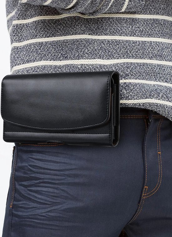 Casemania Belt Bag Étui pour Apple iPhone 7 Plus Zwart - Sac de Transport avec Rabat - Sac Banane Double Fixation avec Porte-Cartes