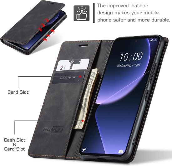 Xiaomi 13T / 13T Pro Case - Book Case Cuir Slimline Zwart