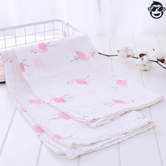 Duopack 2x BoefieBoef Flamingo Wit Grote XL Hydrofiele Doek Baby - Duurzaam Eco Bamboe - Kerst en KraamCadeau - Swaddle, Inbakerdoek, Hydrofiele Luier & Babydeken - Roze Klein van Merkloos — afbeelding 5