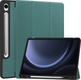 Hoes Geschikt voor Samsung Galaxy Tab S9 FE Hoes Book Case Hoesje Trifold Cover Met Uitsparing Geschikt voor S Pen - Hoesje Geschikt voor Samsung Tab S9 FE Hoesje Bookcase - Donkergroen