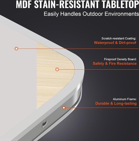 klaptafel campingtafel 610 x 405 x 495 mm, opklapbare tuintafel balkontafel multifunctionele tafel 31,5 kg belastbare campingtafel klaptafel draagbaar aluminium frame bestand tegen hoge temperaturen — afbeelding 4