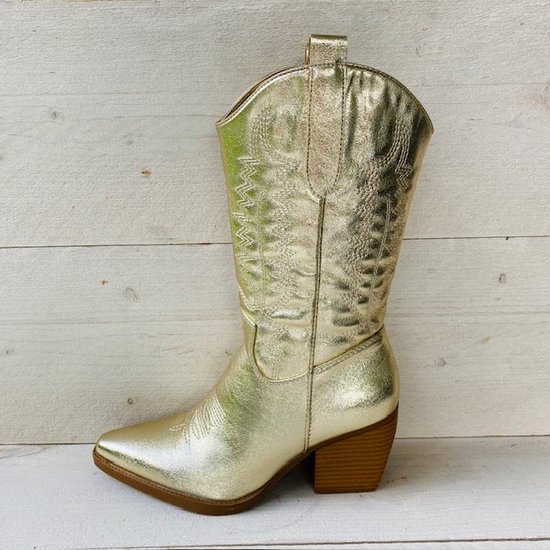 SmileFavorites® Dames Cowboylaarzen met Hak - Imitatieleer - Goud - Maat 40