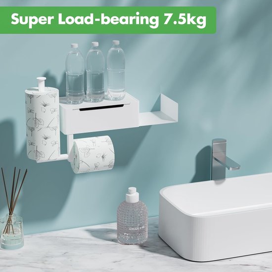 Toiletpapierhouder zonder boren: wc-rolhouder zilver met box voor vochtige doekjes - roestvrijstalen wc-rolhouder kan 3 rollen Toiletpapierhouder zonder boren: wc-rolhouder zilver met box voor vochtige doekjes - roestvrijstalen wc-rolhouder kan 3 rollen