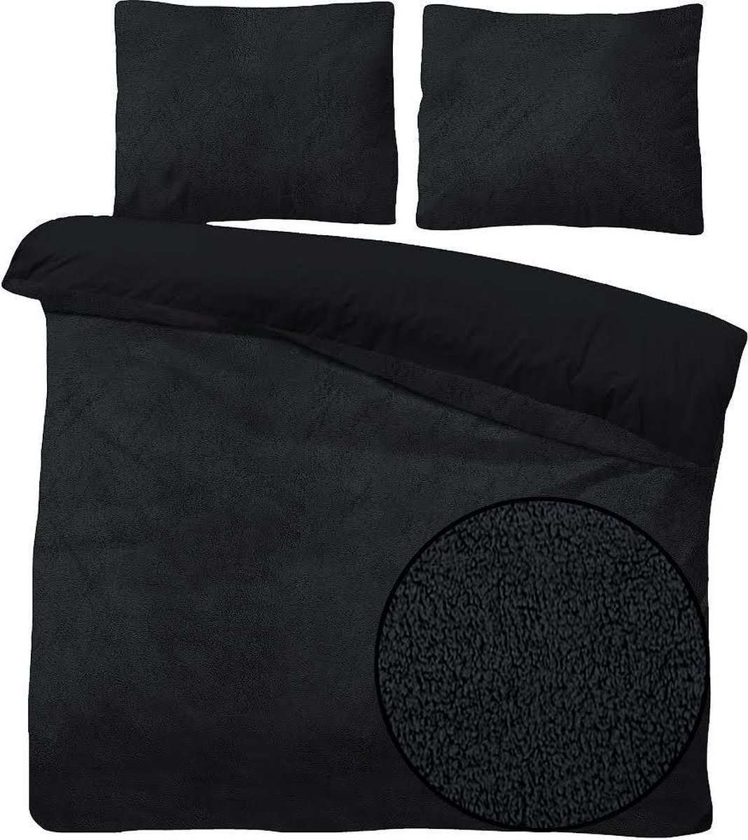 Husch Teddy Fleece Dekbedovertrek Zwart - Lits-Jumeaux - 240x200/220 cm - Heerlijk Zachte Teddy