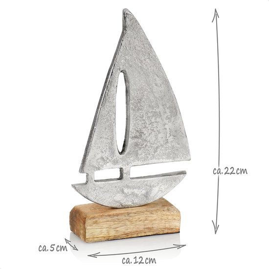 Voilier Décoratif Métal Sur Base Bois Manguier - Décoration Maritime Élégante Pour Intérieur