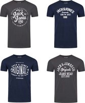 Jack & Jones Heren T-Shirt JJLINO 4 Pack regular fit Veelkleurig L Ronde Hals Volwassenen Opdruk Print Shirts