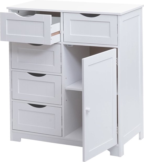 Commode MCW-B65, meuble avec tiroirs, 5 tiroirs et 1 porte 80x70x35cm ~ blanc
