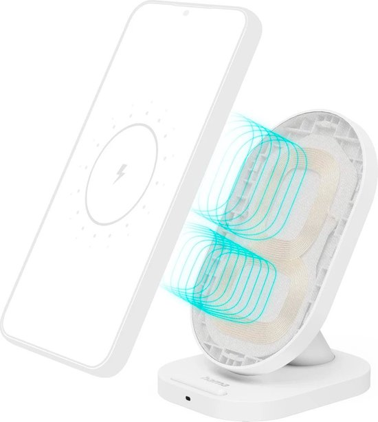 Chargeur sans fil Hama 10W - Chargement sans fil - Convient aux Smartphones dotés de la technologie Qi - Chargement sans fil - Chargement portrait et paysage - Fonction de Sécurité et LED- Incl. Câble USB-C - Wit