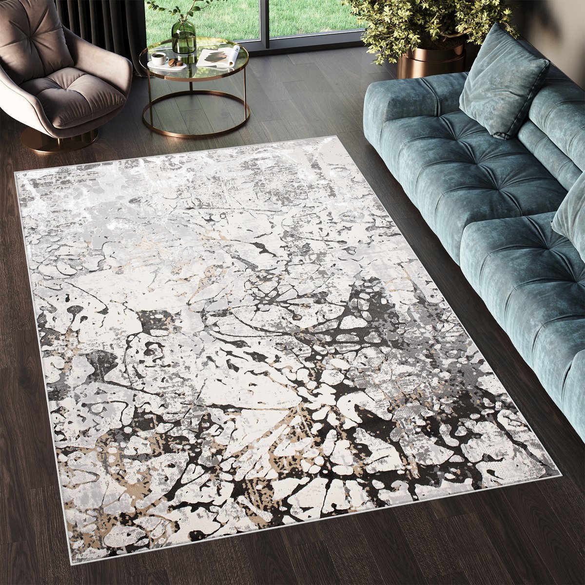 Tapiso Golden Vloerkleed Tapijt Grijs Laagpolig Maat- 140x200 Grijs 1