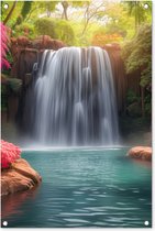 Tuinposter waterval - Tuindecoratie jungle - 60x90 cm - Wanddecoratie voor buiten - Schutting decoratie natuur - Buitenposter - Schuttingdoek - Tuindoeken - Tuin doek - Balkon poster