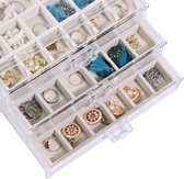 Acryl juwelendoosje sieradenkistje met 3 laden, oorbel opbergen, juwelenkistje, oorringen, sieraden, organizers, beige