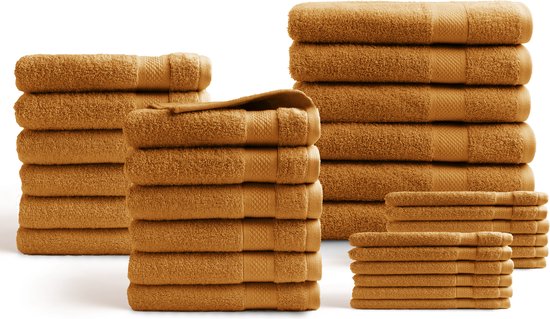 Handdoeken 30 delig set - Hotel Collectie - 100% katoen - okergeel