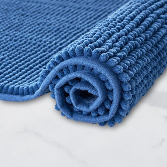 SHOP YOLO-Toiletmat - WC mat - soft Chenille- Antislip onderkant - 45 x 45 cm-Blauw