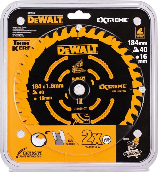 Lame de scie circulaire DeWalt DT10303 Extreme - 184 x 16 x 40T - Bois (avec clous)