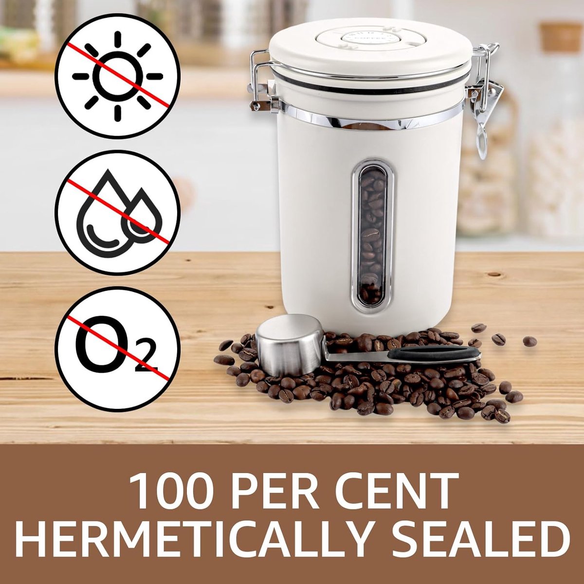 Boîte à Café Hermétique En Acier Inoxydable 3L - Avec Valve CO2, Cuillère Doseuse Et Cadran Dateur - Pour Café, Thé, Noix, Aliments