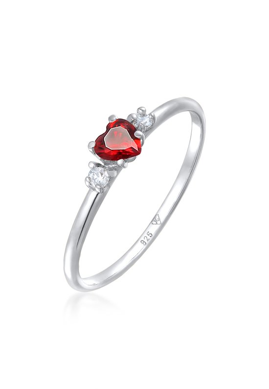 Elli Ladies Ring Bague de fiançailles pour femme coeur rouge avec cristaux de zircone en argent sterling 925 plaqué or