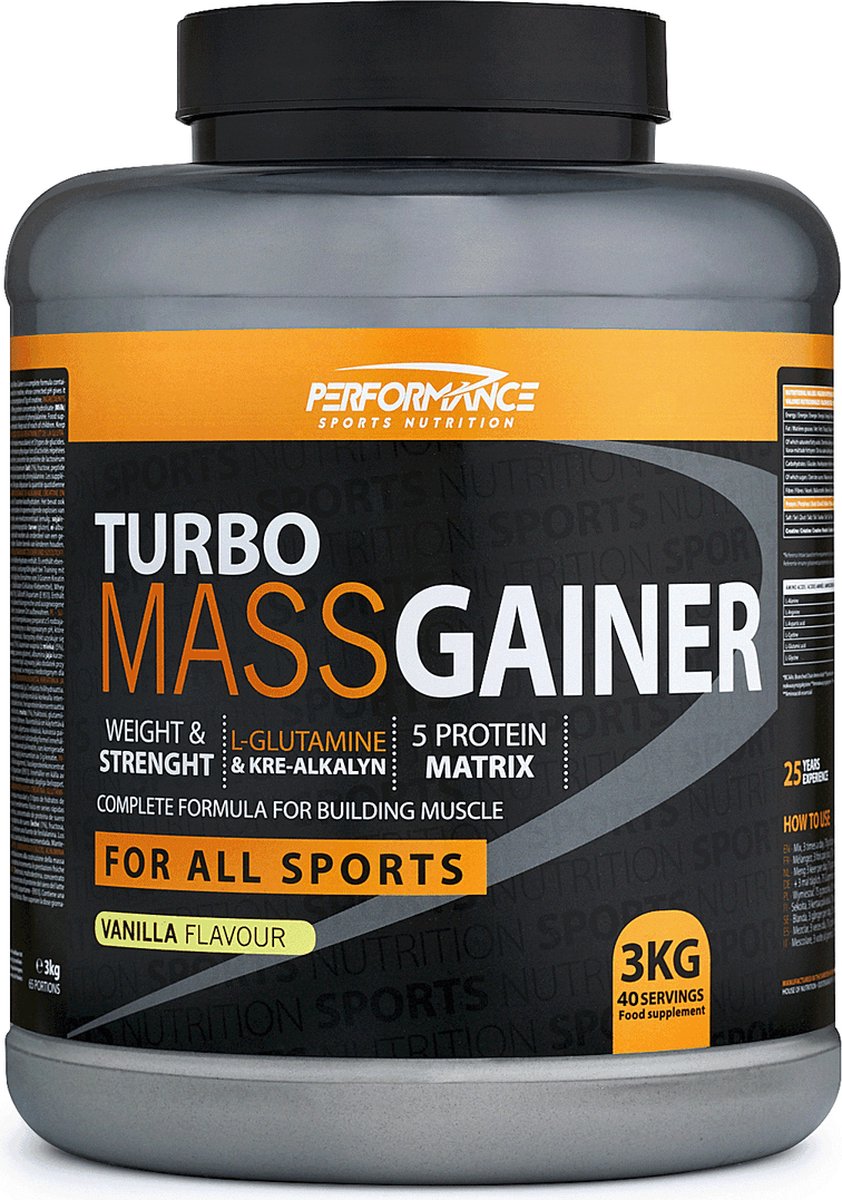 Goedkoopste Turbo Mass Gainer (Vanilla - 3000 gram) - Performance - Weight gainer - Mass gainer - Sportvoeding - 40 shakes