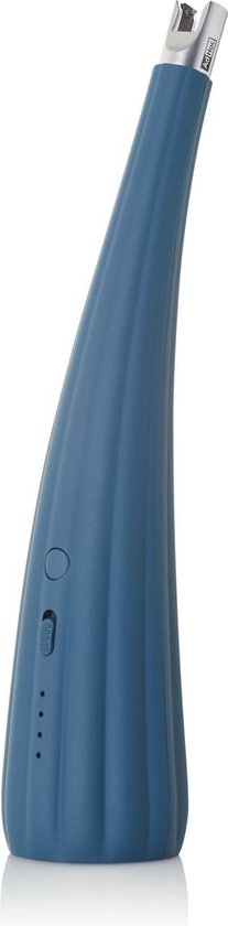 Blauwe gebogen tafelaansteker met ribbelpatroon.