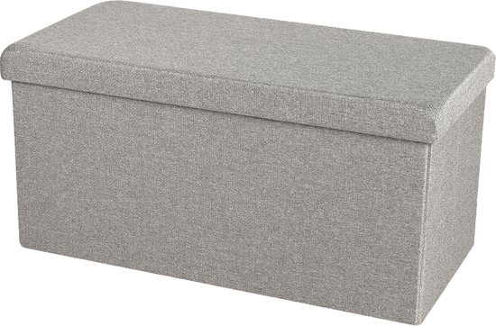 Banc Urban Living Hocker - pouf double place - coffre de rangement - gris clair - polyester/MDF - 76 x 38 x 38 cm - pliable