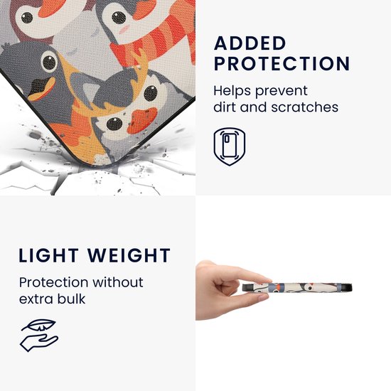 kwmobile e-reader hoesje geschikt voor Kobo Clara 2E hoes - E reader flip case met magnetische sluiting - Ereader cover - Pinguïn Ontwerp design in grijs / geel / bruin van Merkloos — afbeelding 2