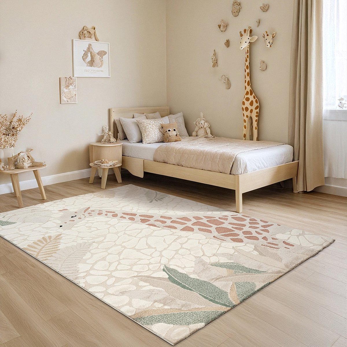 Kindervloerkleed Safari Giraf – Zacht Speelkleed in Neutrale Tinten-80 x 150 cm
