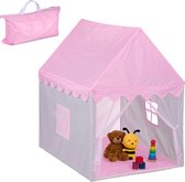 Relaxdays speeltent huisje - roze speelhuisje binnen - kindertent met tas - kinderkamer