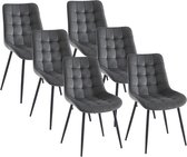 Set van 6 gestoffeerde stoelen - Velours en zwart metaal - Grijs - OLLUA L 49.5 cm x H 87 cm x D 60 cm