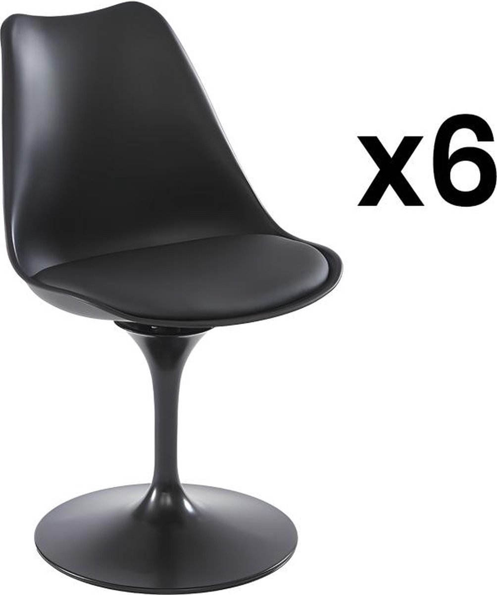 Vente-unique Set van 6 draaibare stoelen van polypropyleen, kunstleer en staal - Zwart - XAFY